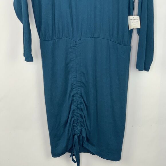 Free People Sundown Mini Dark Green Cowl Neck Ruched Knit Dress NWT Size S - Picture 5 of 8